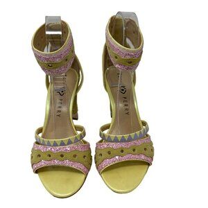 KATY PERRY The Kai Ankle Strap Green Yellow Pink High Heel Sandal Womens Size 6.